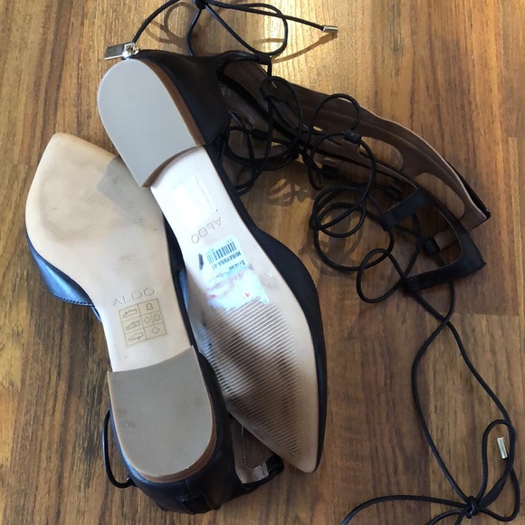 ALDO black tie-up wrap calf flats - Picture 4 of 5